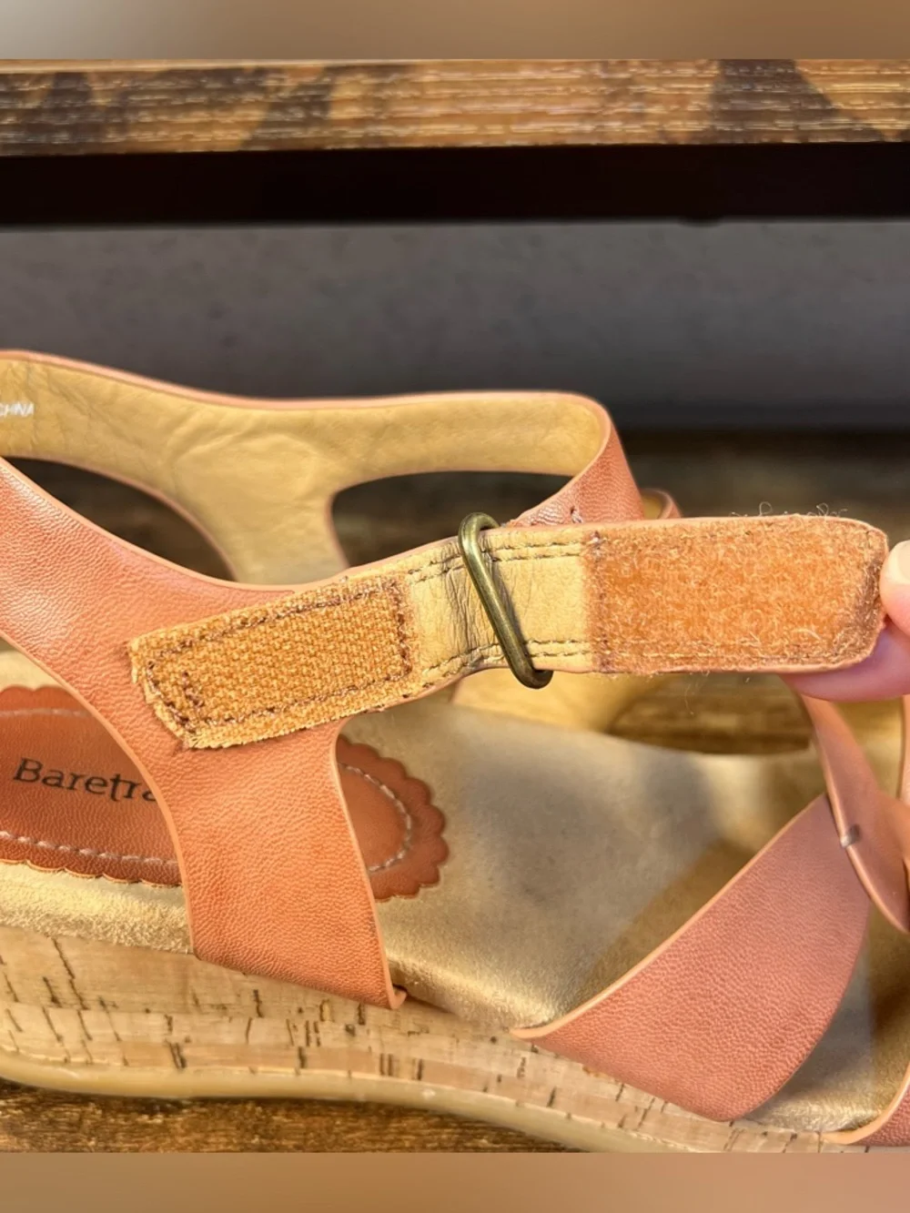 Baretraps Cork Wedge Heel‎ Sandals Faux Leather Pink Casual Freesia Women's 7.5